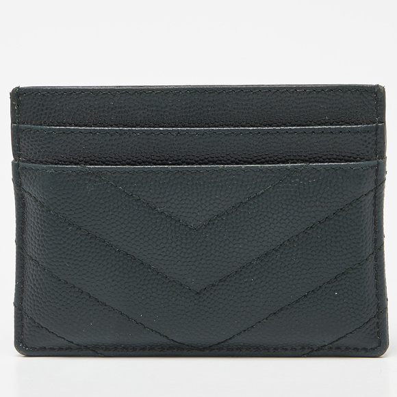 Saint Laurent Green Matelasse Leather Monogram Card Holder - Picture 4 of 8